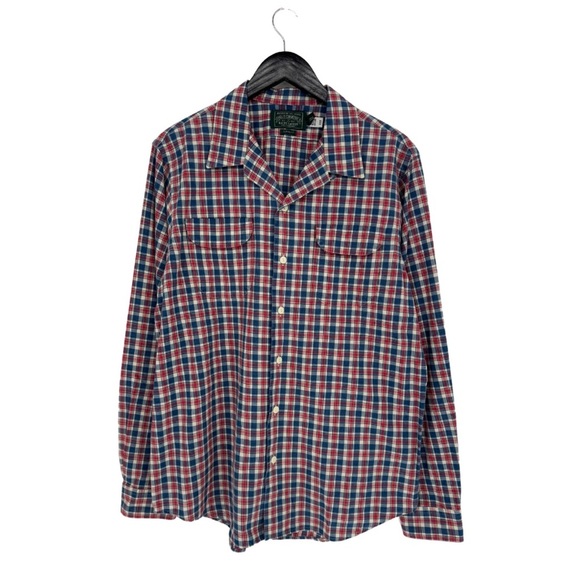 Polo Country Ralph Lauren Men’s Large Classic Fit Indigo Plaid Camp Shirt Casual - Picture 2 of 16